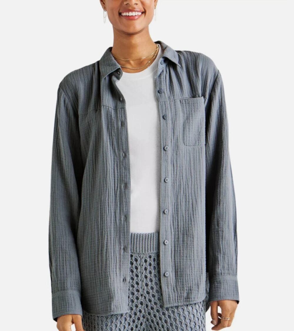 SPLENDID TOP WOMENS SIZE SMALL KIT COTTON GAUZE BUTTON-UP SHIRT BLUE NEW